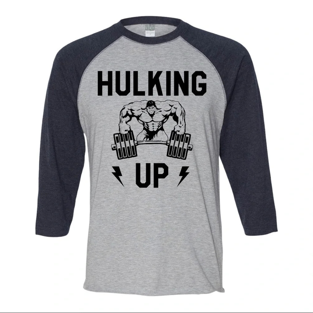 NEW Mens Lat Hulking Up Workout Gym 3/4 Sleeve Baseball Shirt S-2XL